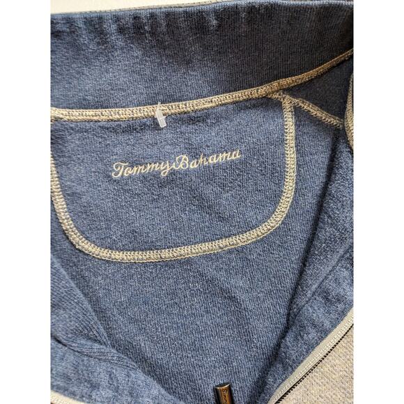 Tommy Bahama Mens Large Reversible 1/4 Zip Pullover Sweatshirt Blue Gray Sweater - Picture 3 of 10